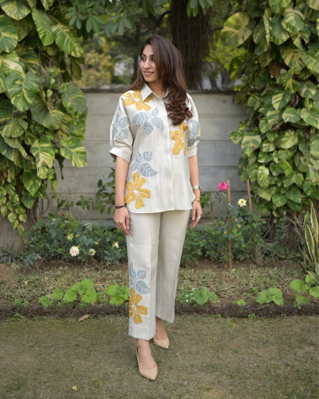 White Floral Cord Set for Women