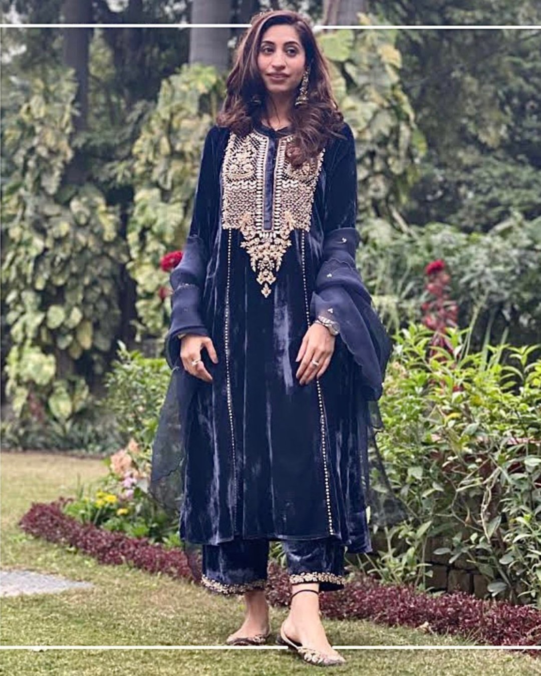 Berry Blue Embellished Velvet Kurta Set