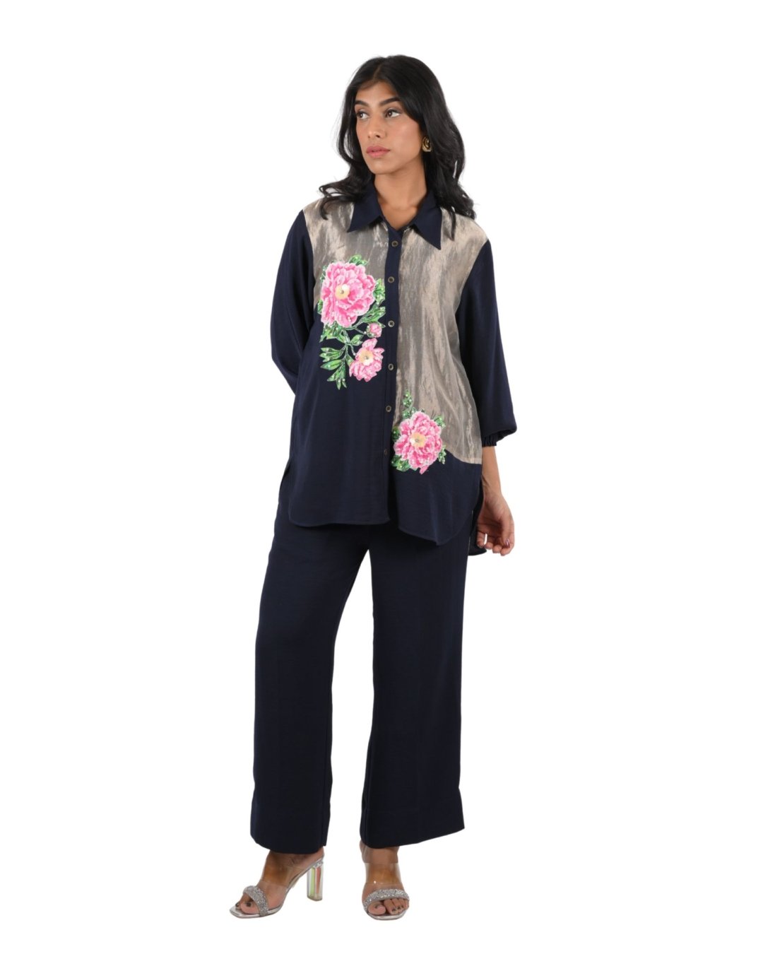 Navy Blue Floral Cord Set