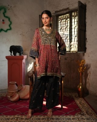 Gulbagh Ajrak Silk Modal Set