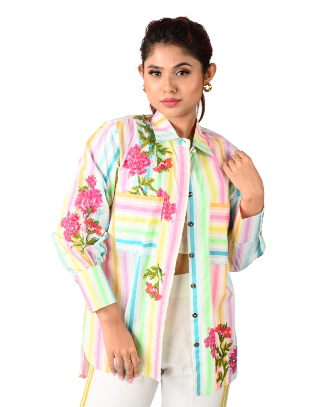 Multicolor Striped Floral Shirt